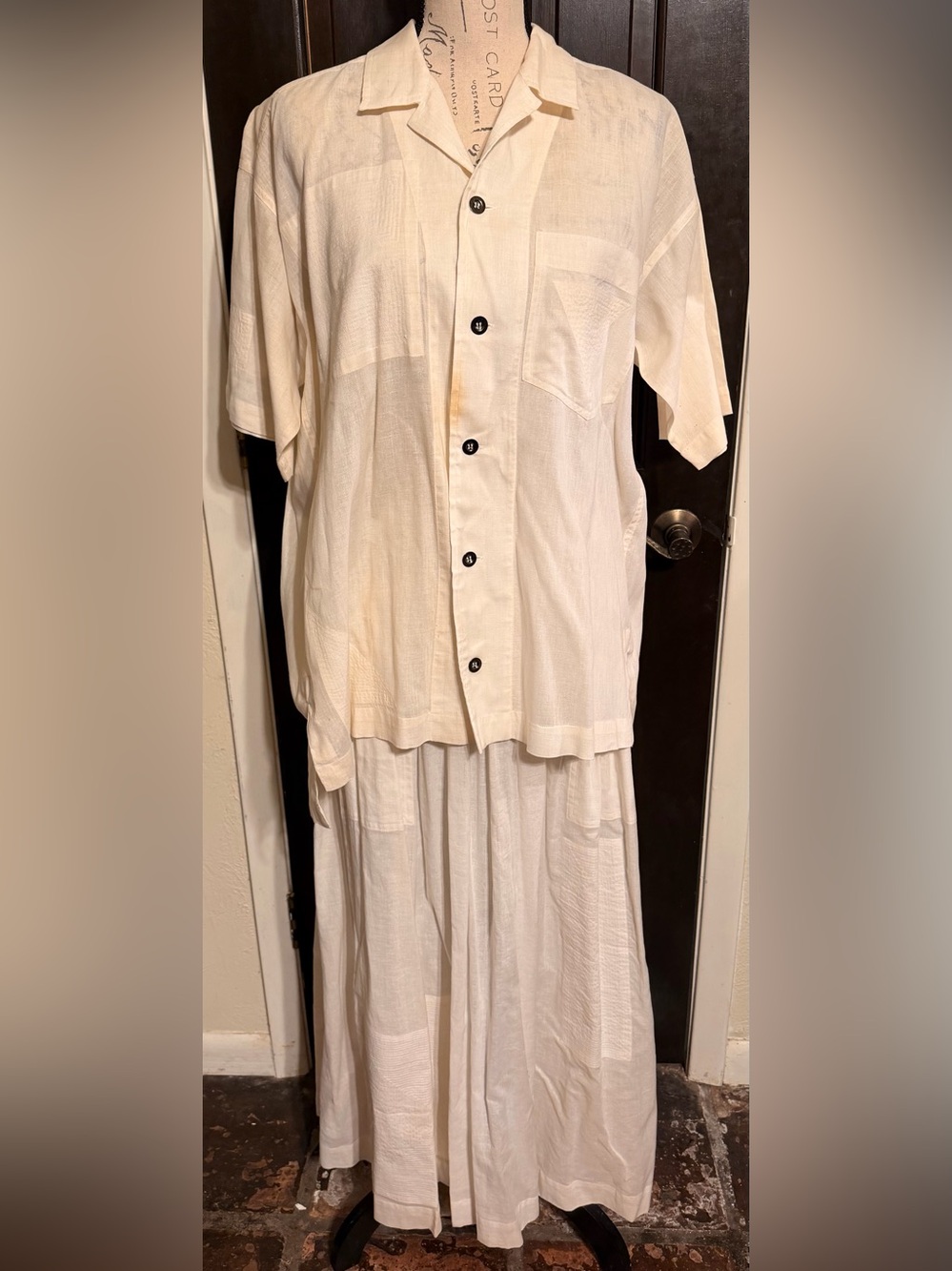 VTG Issey Miyake Plantation 1980s Cotton Linen Coordinated 2pc Set Cream M